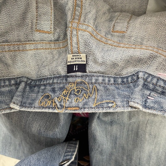 Embroidered Distressed Cutoff Cropped Denim Blue Jeans Low Rise 11 *altered* - Picture 12 of 12